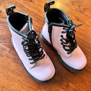 Dr. Martens Kids Delaney Pink Patent Leather Boots - Sz. 8